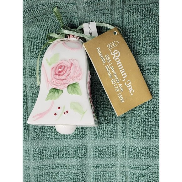 Set Of 4‎ Vintage Roman, Inc Ornaments Summer Blooms Pink Rose With Tags - Picture 8 of 16